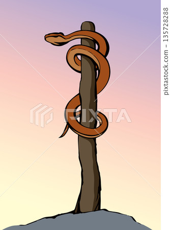 The serpent on the pole. Vector drawing 135728288