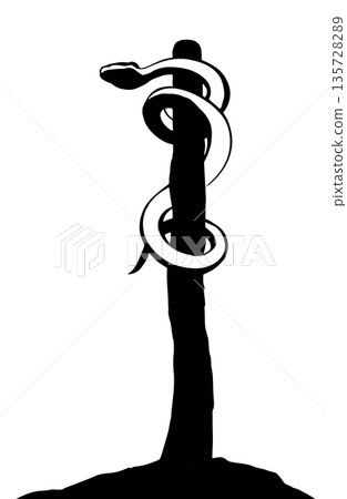 The serpent on the pole. Vector drawing 135728289