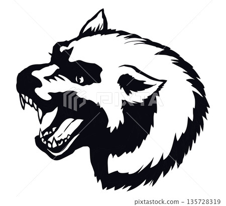 Open mouth. Grin. Vector drawing wolf 135728319