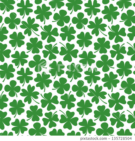 Vector seamless pattern with green four leaf clovers for Saint Patrick's Day designs and backgrounds 135728504