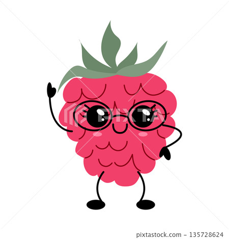 Cute kawaii raspberry character with glasses illustration Cute kawaii raspberry character with glasses illustration 135728624