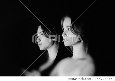 Womans abstract portrait double exposing ethereal concept 135728856