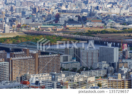 osaka city in japan at autumn time 135729657