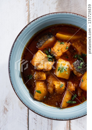 Cod with potatoes. Cod with potatoes. 135729839