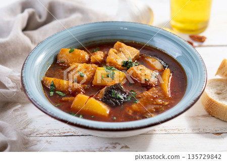 Cod with potatoes. Cod with potatoes. 135729842