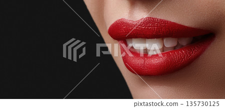 Beautiful woman part of face. Lips with Fashion Lipstick Makeup. Cosmetic, Fashion Make-Up Concept. Passionate kiss. Female Sexy Open Mouth. Lip fillers, augmentation and beauty plastic medicine Beautiful woman part of face. Lips with Fashion Lipstick Makeup. Cosmetic, Fashion Make-Up Concept. Passionate kiss. Female Sexy Open Mouth. Lip fillers, augmentation and beauty plastic medicine 135730125