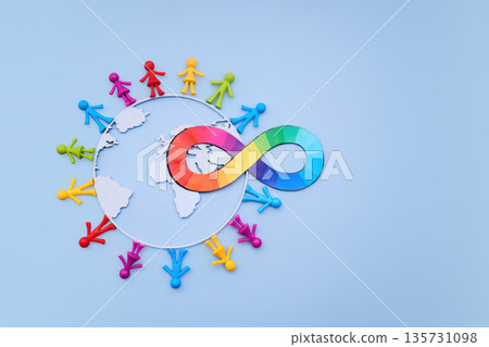 Autism awareness. Global neurodiversity inclusion uniting different people around world 135731098