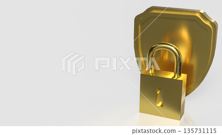 Golden Padlock Securing Digital Privacy And Cyber Protection Concept 3d render. 135731115