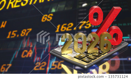 Tax Year 2026 Percentage Rate Analysis With Calculator And Financial Data 3d render. Tax Year 2026 Percentage Rate Analysis With Calculator And Financial Data 3d render. 135731124