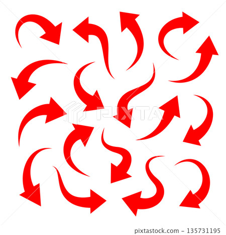 Red curved arrows collection. Vector arrows for direction, motion and visual emphasis 135731195