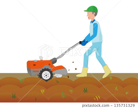 描繪老人在農田裡勞動的插圖。 描繪老人在農田裡勞動的插圖。 135731329