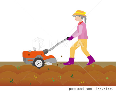 描繪老人在農田裡勞動的插圖。 描繪老人在農田裡勞動的插圖。 135731330