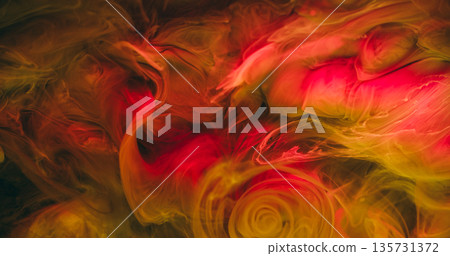 Vapor mix. Paint drop. Defocused yellow pink color underwater acrylic splash cloud bright texture spreading on abstract art background. Vapor mix. Paint drop. Defocused yellow pink color underwater acrylic splash cloud bright texture spreading on abstract art background. 135731372