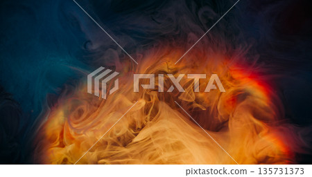 Fluid mix. Explosion mist. Blur yellow purple blue color ink cloud rainbow underwater texture smog splash on abstract warm background. Fluid mix. Explosion mist. Blur yellow purple blue color ink cloud rainbow underwater texture smog splash on abstract warm background. 135731373