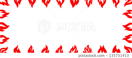 Frame border of red flames on white background. Vector fire decorative border for warning labels, hot product design and creative artwork Frame border of red flames on white background. Vector fire decorative border for warning labels, hot product design and creative artwork 135731413