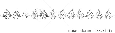 Fire line art border with flame shapes. Continuous flame pattern for tattoo, print, and graphic designs Fire line art border with flame shapes. Continuous flame pattern for tattoo, print, and graphic designs 135731414