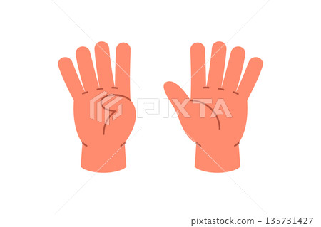 Hands showing number 9 with cartoon fingers. Educational gesture with one hand showing four and the other five Hands showing number 9 with cartoon fingers. Educational gesture with one hand showing four and the other five 135731427