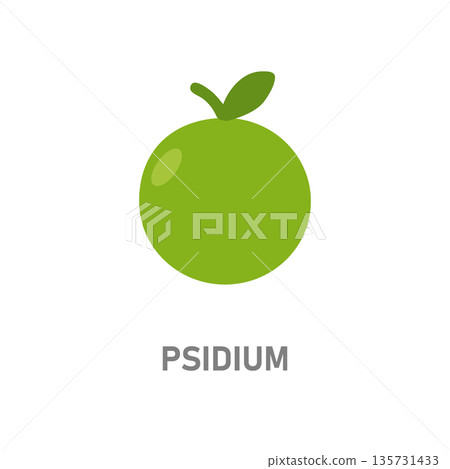 Psidium guava tropical fruit. Green fruit icon isolated on white background for food and botanical design Psidium guava tropical fruit. Green fruit icon isolated on white background for food and botanical design 135731433