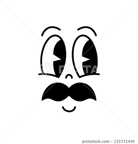 Retro cartoon face with mustache and shiny eyes. Funny comic expression with thick facial features 135731440