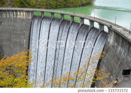 宮城縣/鳴子水壩（荒尾湖）春季美麗的竹簾洩洪道（竹簾洩洪道） 135731572