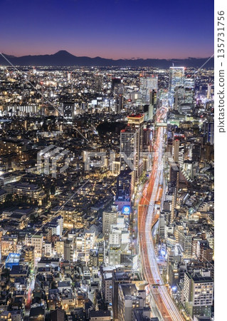 [Top 100 Night Views] Night view from Roppongi Hills Tokyo City View in Tokyo (towards Shibuya and Mt. Fuji) 135731756
