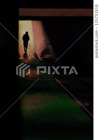 人們走過被自然光照亮的地下通道 人們走過被自然光照亮的地下通道 135731918