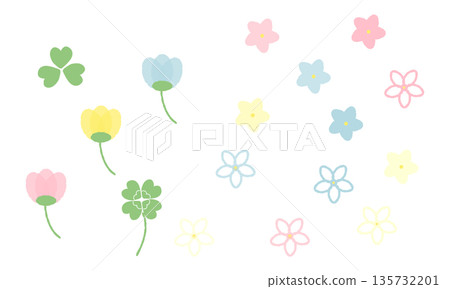Colorful hand-drawn flower and clover material set Colorful hand-drawn flower and clover material set 135732201