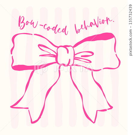 Whimsical coquette ribbon bow in wavy hand drawn outline with vintage retro Whimsical coquette ribbon bow in wavy hand drawn outline with vintage retro 135732439