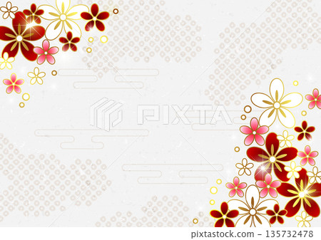 鹿子雲朵，花紋花朵，日式背景，可愛，白色，橫向 135732478