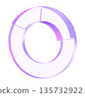 Minimalist 3D pie chart icon in purple glassmorphism style for data visualization and financial reporting. Featuring translucent segments to represent percentages and statistics in professional 135732922