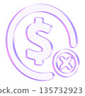 Modern translucent 3D icon showing dollar sign with cross mark for payment errors or cancelled transactions. Perfect for financial status notifications and error messages 135732923