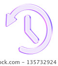 3D purple translucent history icon featuring clock with back facing arrow for time tracking and activity logs. Modern glassmorphism style designed for finance and productivity app interfaces 135732924