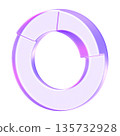 Minimalist 3D pie chart icon in purple glassmorphism style for data visualization and financial reporting. Featuring translucent segments to represent percentages 135732928