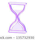 3D glassmorphism hourglass icon in purple gradient representing time management, project deadlines, and duration. 135732930