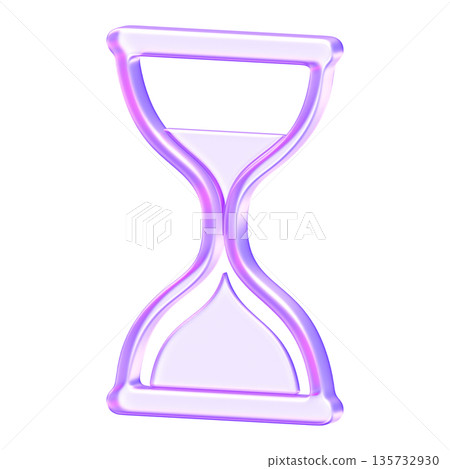 3D glassmorphism hourglass icon in purple gradient representing time management, project deadlines, and duration. 135732930