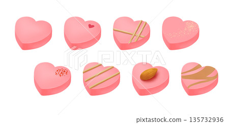 Heart-shaped strawberry chocolate illustration set (Valentine's Day/White Day) 135732936