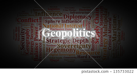 Geopolitics Word Cloud. Essential Concepts in Global Power and Spatial Strategy 135733022