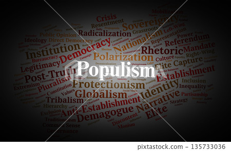 Populism Word Cloud. Key Concepts in Anti-Establishment Politics and Identity 135733036