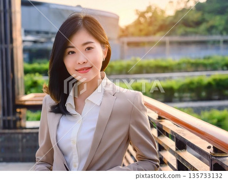 Businesswoman standing outdoors - Generative AI 135733132