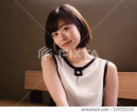 Smiling sleeveless woman - AI generation 135733135