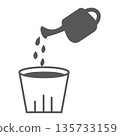 Watering gardening icon, plant cultivation, monochrome, simple line drawing 135733159