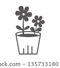 Flowering plant icon, gardening, growth image, monochrome line drawing 135733180