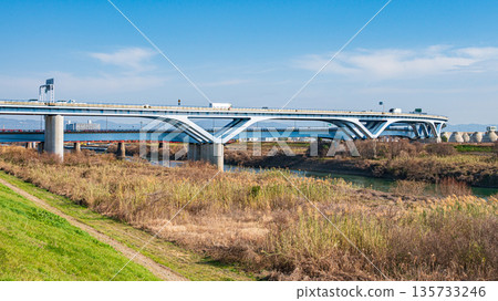 Keiji Bypass crossing the Uji River, Yawata City, Kyoto Prefecture Keiji Bypass crossing the Uji River, Yawata City, Kyoto Prefecture 135733246
