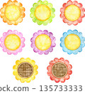 [Set material] Colorful mini frame in the shape of a flower painted in watercolor 135733333