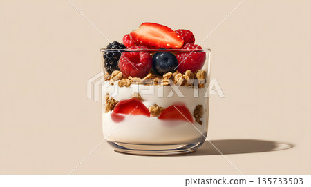 優格芭菲，上面鋪滿了莓果和格蘭諾拉麥片。 135733503