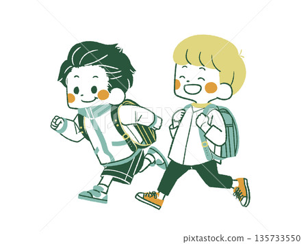 Two elementary school students running - 4 colors Two elementary school students running - 4 colors 135733550