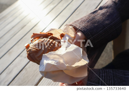 Taiyaki Handheld Eating Walking Taiyaki Handheld Eating Walking 135733640