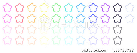 Star icon illustration set Neon glass texture Pastel color Star Multicolor 135733758