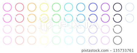 Circular icon illustration set Neon glass texture Pastel color Circle Multicolor Circular icon illustration set Neon glass texture Pastel color Circle Multicolor 135733761