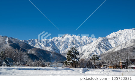 Winter scenery: Snow-capped Northern Alps, Hakuba Village, Nagano Prefecture Winter scenery: Snow-capped Northern Alps, Hakuba Village, Nagano Prefecture 135733881
